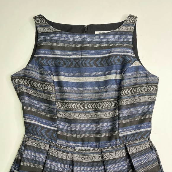 Bb Dakota Kinley Southwest Blue Grey Silver Retro Boat Neck Fit-n-Flare Dress - Picture 6 of 15
